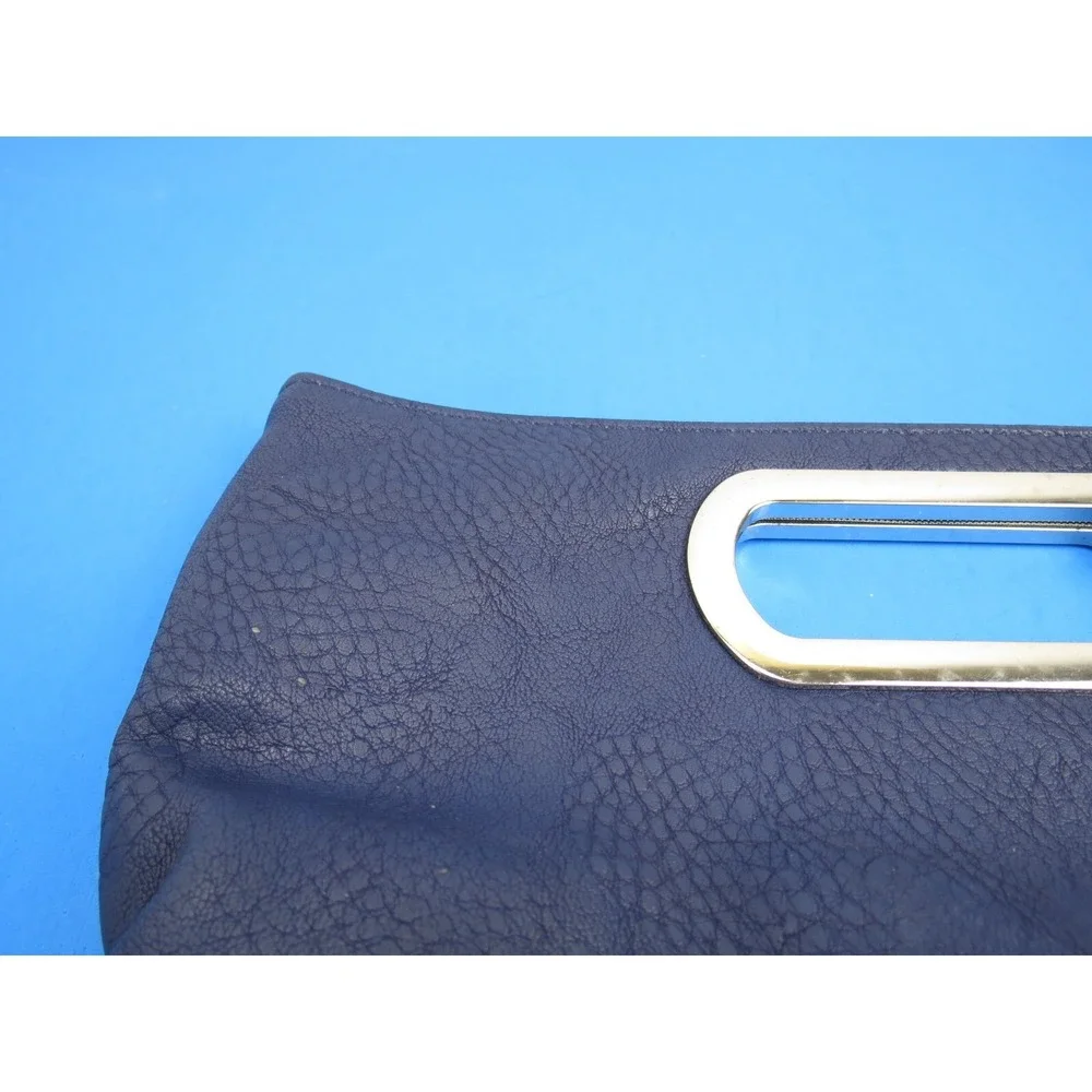 Small Blue Handbag Clutch Purse Silver Color Handle